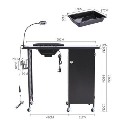 Complete Manicure Table Black 4 Trays & Lamp With Dust Collector