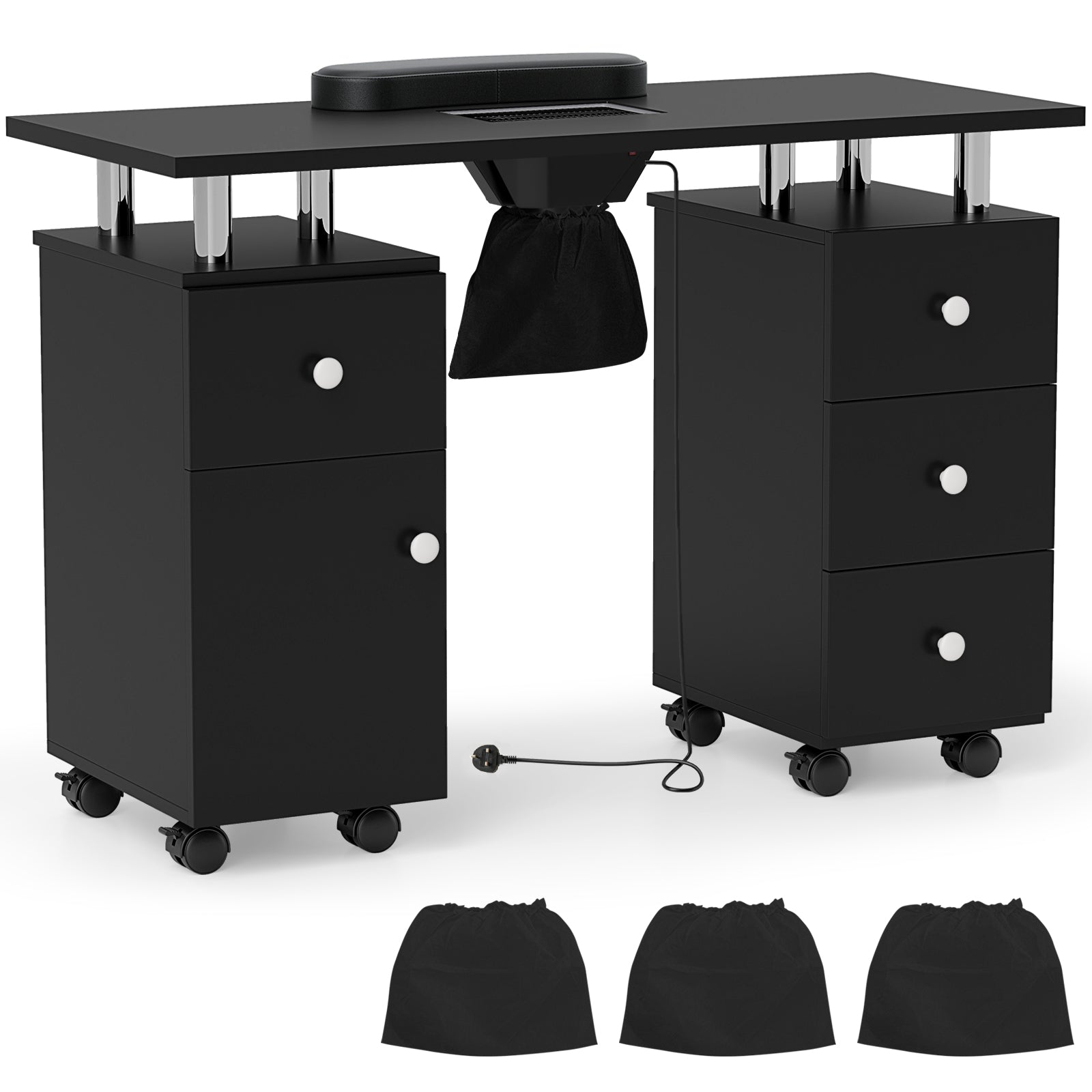 Manicure Table Nail Desk with Electric Dust Collector-Black