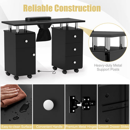 Manicure Table Nail Desk with Electric Dust Collector-Black