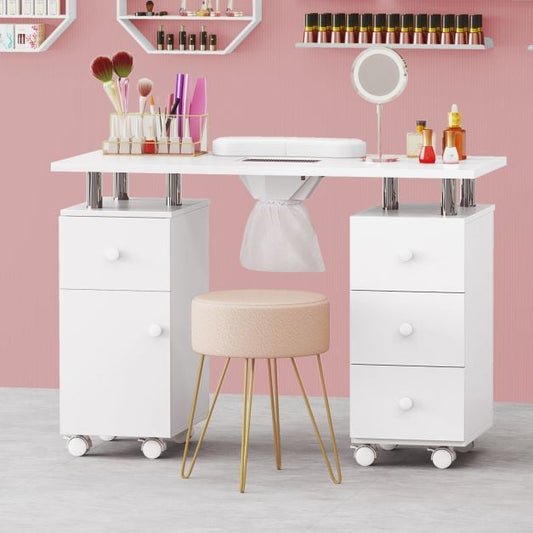 Manicure Table Nail Desk with Electric Dust Collector-White