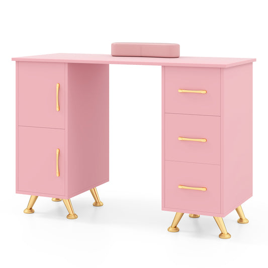 Manicure Table with 8 Metal Legs and Wrist Pad-Pink