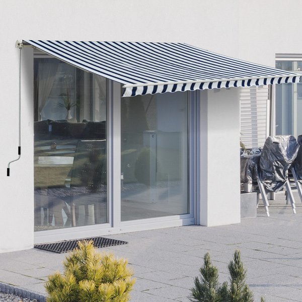 3.5x2.5 M Manual Retractable Awning -  Blue/White Stripes