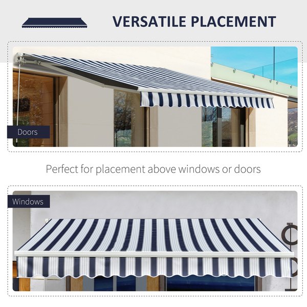 3.5x2.5 M Manual Retractable Awning -  Blue/White Stripes