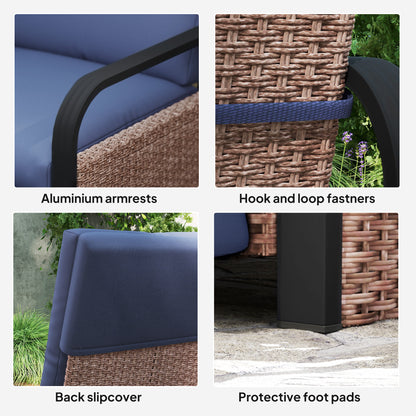 Outsunny 140√Ç¬∞ Reclining Rattan Armchair - Brown/Blue