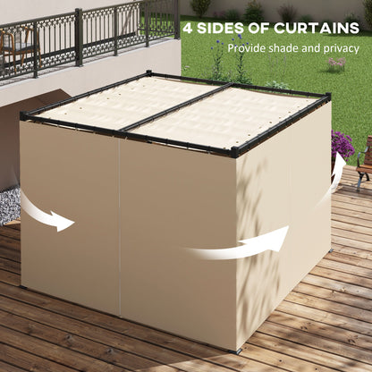 Outsunny 3 x 3(m) Rozsuwana pergola, altana ogrodowa z zasłonami, do grilla, na patio, pokład, beżowa