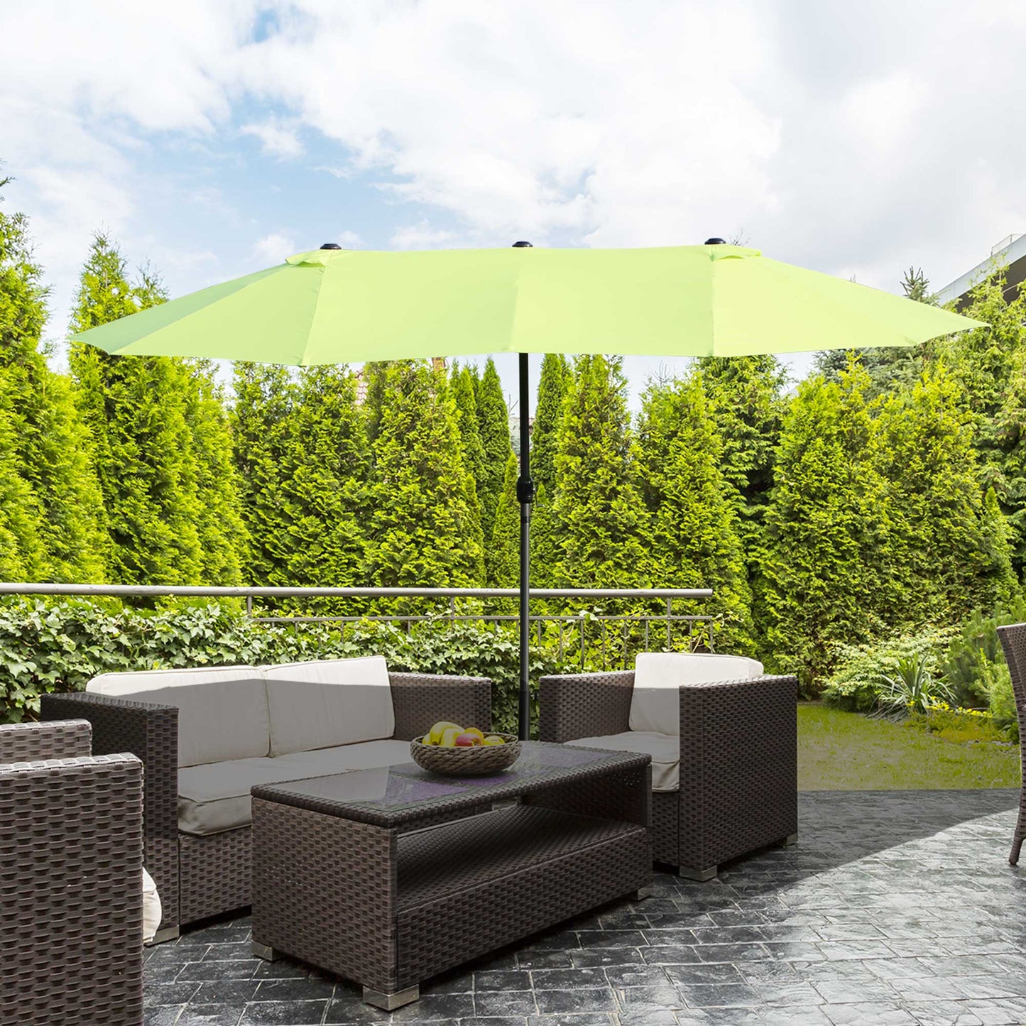 Outsunny 4.6m Garden Parasol Double-Sided Sun Umbrella Patio Market Shelter Canopy Shade Outdoor Grass Green - NO BASE