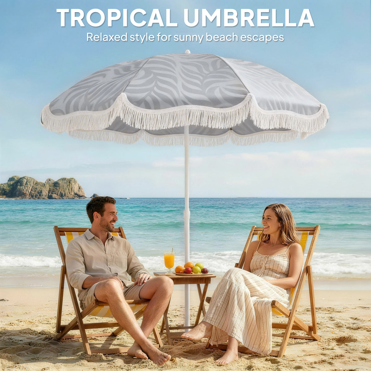 Outsunny 1.8 m Beach Umbrella Parasol with Sand Anchor, Portable Tilting Garden Parasol with Adjustable Height, Light Grey