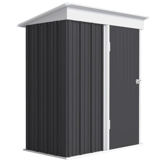 Outsunny Metal Garden Shed, Outdoor Lean-to Shed for Tool Motor Bike, with Adjustable Shelf, Lock, Gloves, 5'x3'x6', Dark Grey