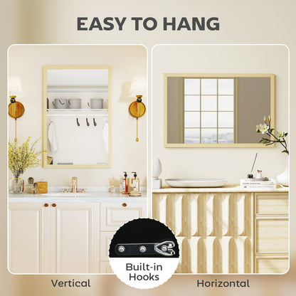 HOMCOM Wall Bathroom Mirror, 60 x 40 cm Wall-Mounted Mirror for Living Room, Bedroom, Hallway, Natural Wood Finish