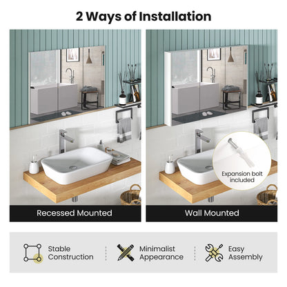 Frameless Bathroom Wall Mounted Medicine Cabinet with Mirror-White