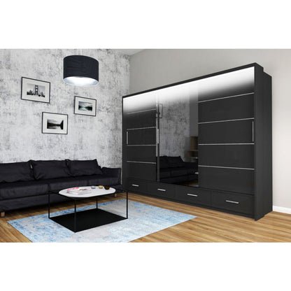 Mendeley Large High Gloss Sliding Wardrobe - Black