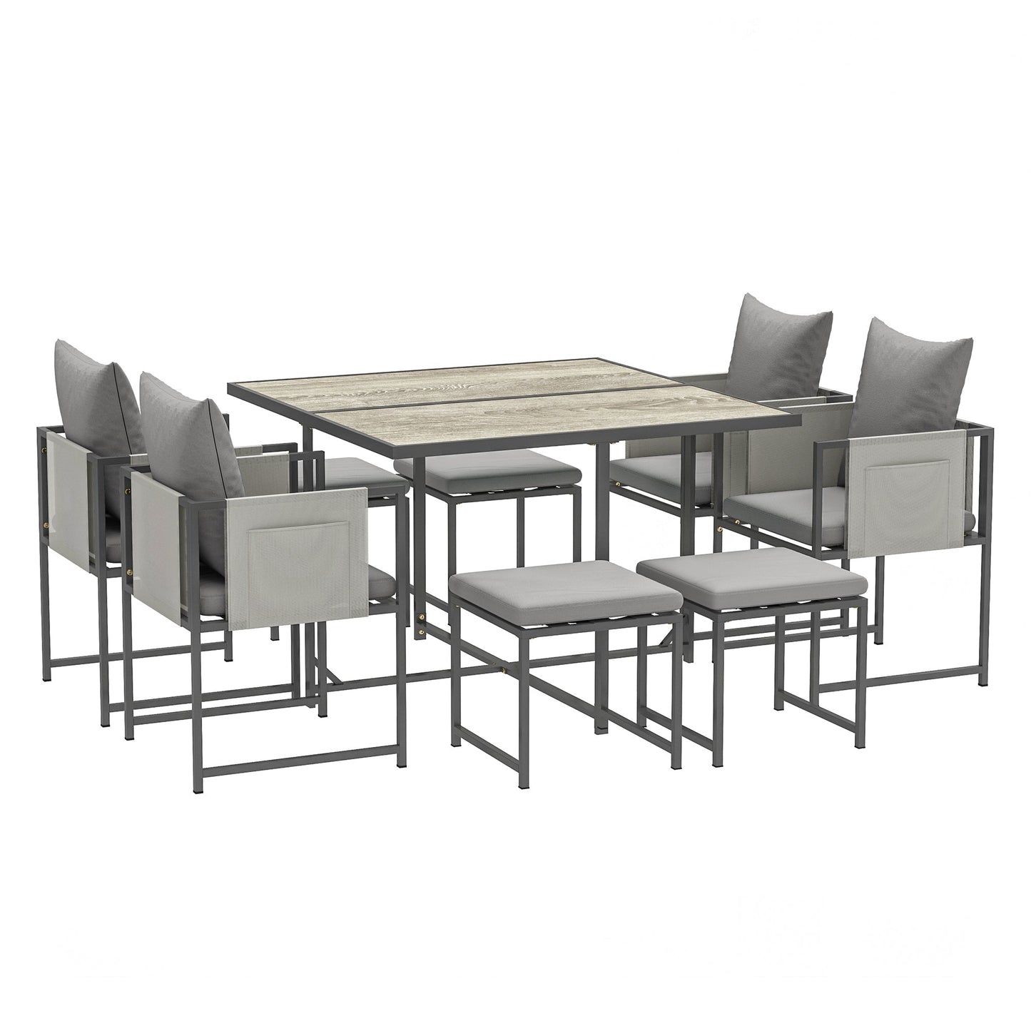 Outsunny Nine-Piece Steel Frame Garden Dining Set - Grey