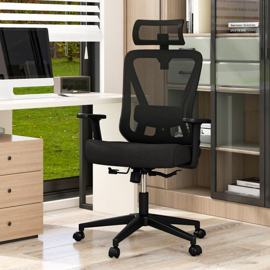 Ergonomiczny fotel biurowy z siatki, regulowany, obrotowy, czarny