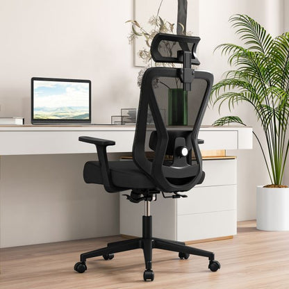 Ergonomiczny fotel biurowy z siatki, regulowany, obrotowy, czarny