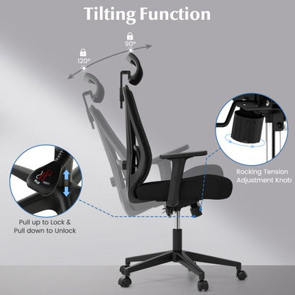 Ergonomiczny fotel biurowy z siatki, regulowany, obrotowy, czarny