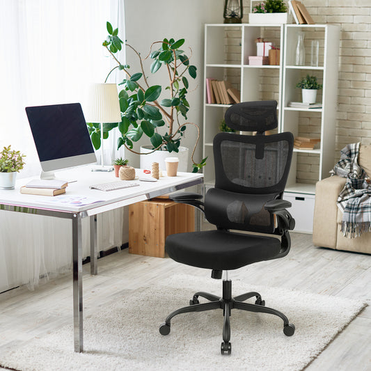 Mesh Office Chair with Adaptive Lumbar Support and Adjustable Headrest-Black