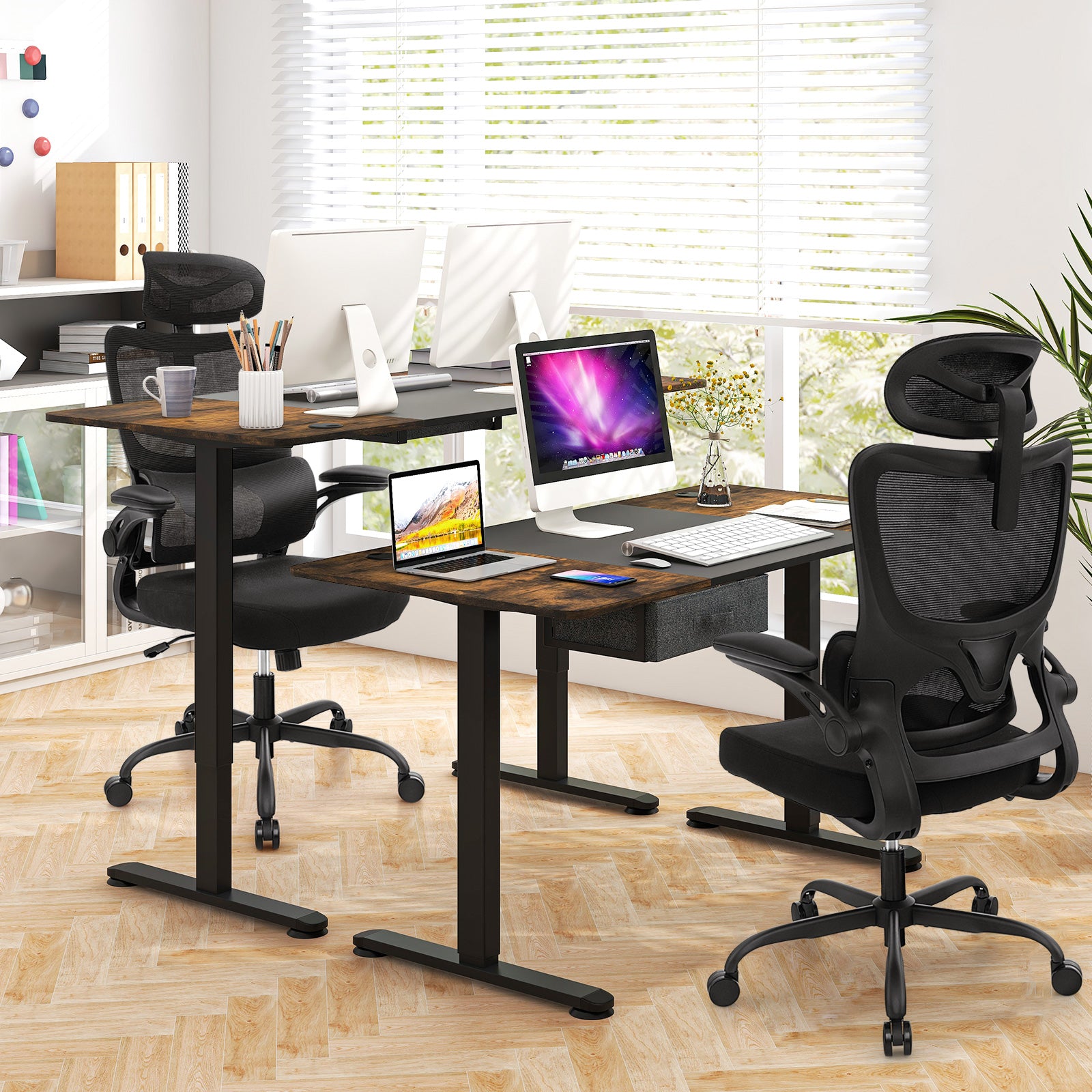 Mesh Office Chair with Adaptive Lumbar Support and Adjustable Headrest-Black
