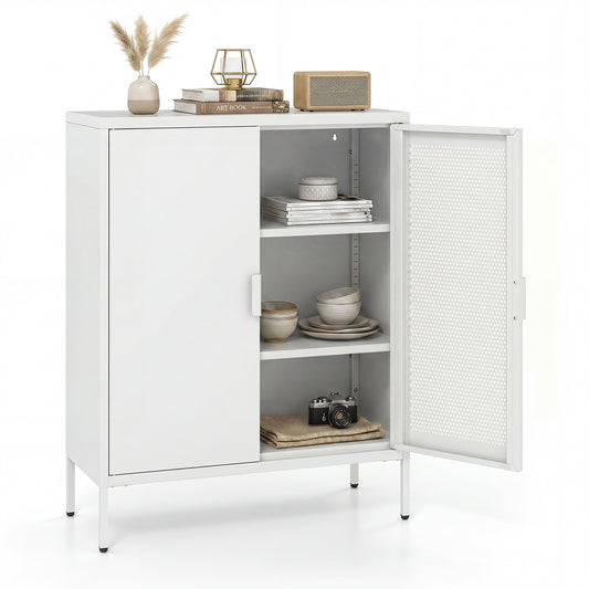 Metal Buffet Sideboard with 2 Doors and Adjustable Shelves-White