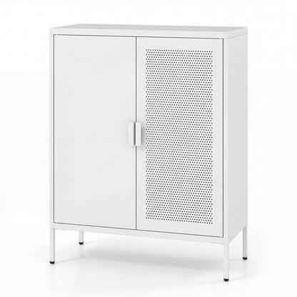 Metal Buffet Sideboard with 2 Doors and Adjustable Shelves-White