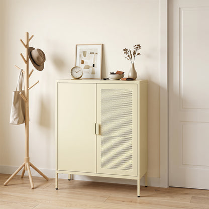Metal Buffet Sideboard with 2 Doors and Adjustable Shelves-Yellow