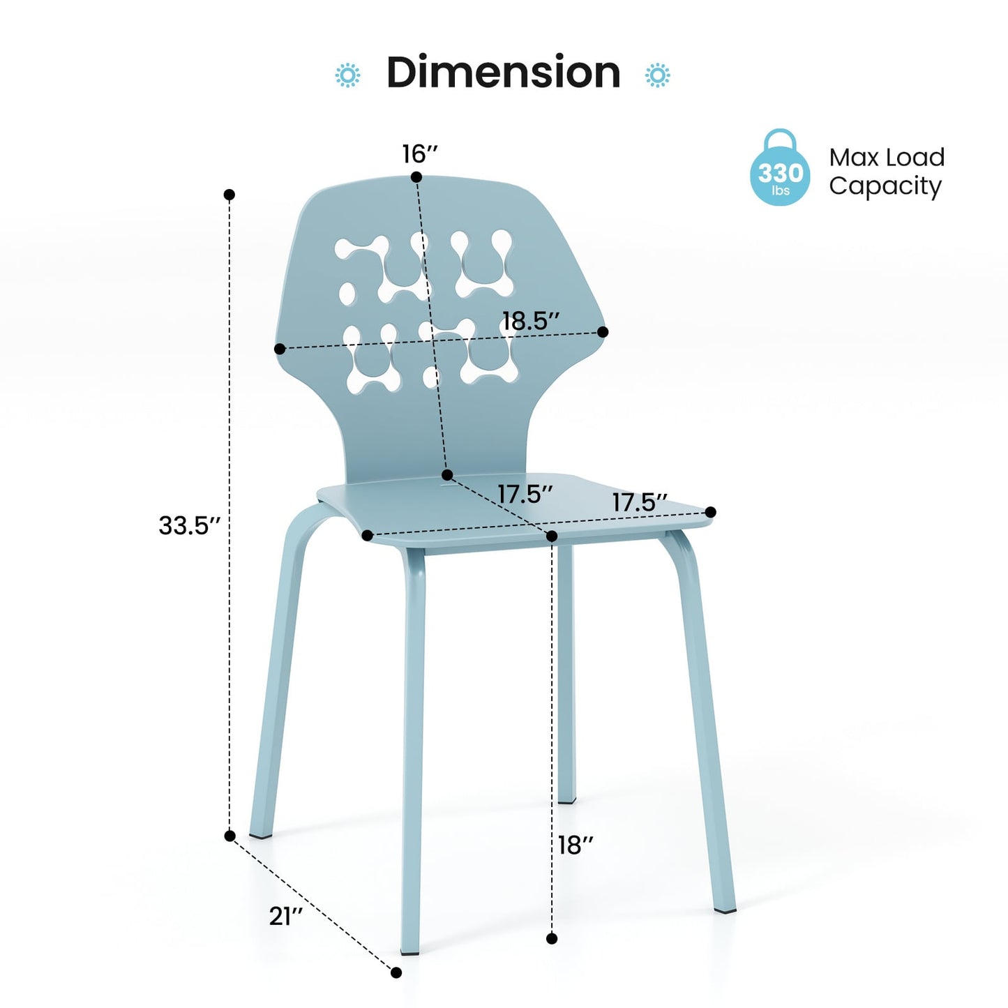 Metal Dining Chair Set of 8 with Hollowed Backrest and Metal Legs-Blue