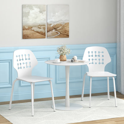 Metal Dining Chair Set of 8 with Hollowed Backrest and Metal Legs-White