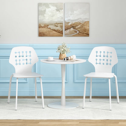 Metal Dining Chair Set of 8 with Hollowed Backrest and Metal Legs-White