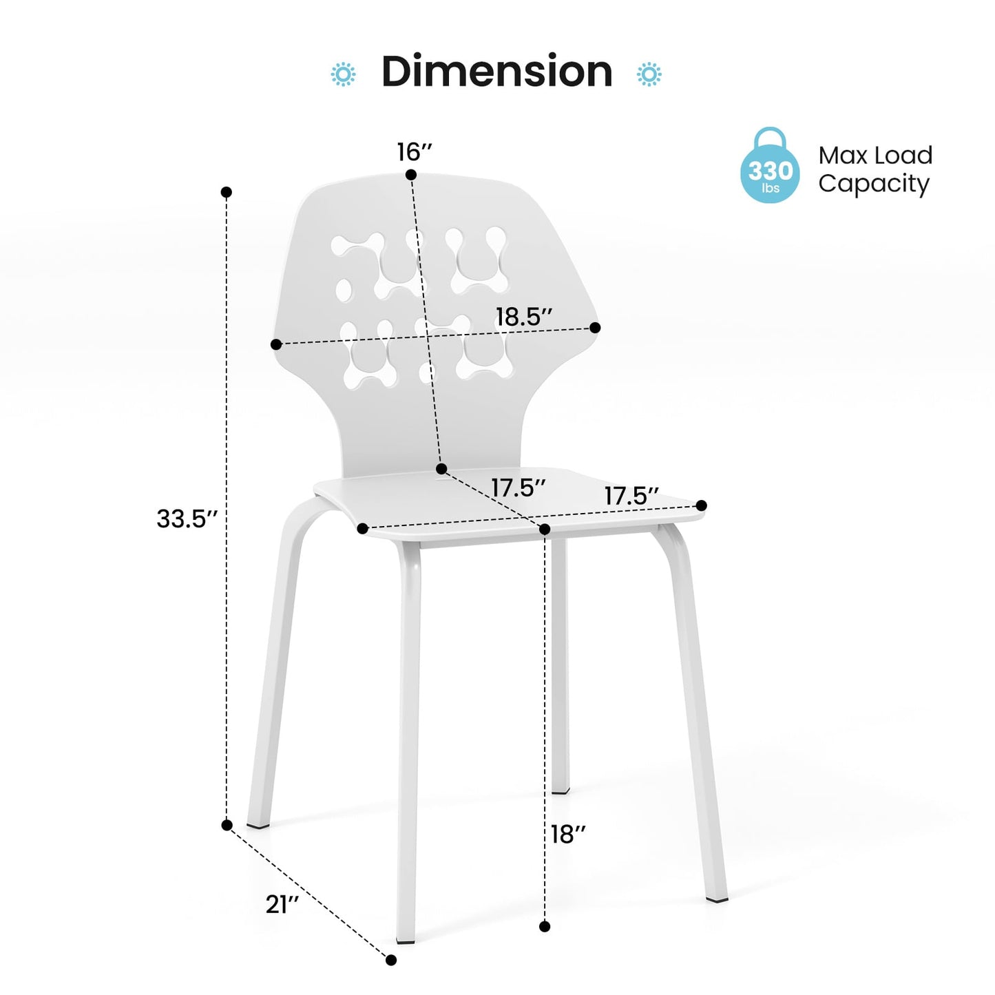 Metal Dining Chair Set of 8 with Hollowed Backrest and Metal Legs-White