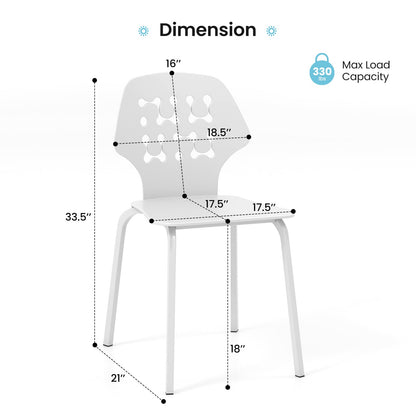 Metal Dining Chair Set of 8 with Hollowed Backrest and Metal Legs-White