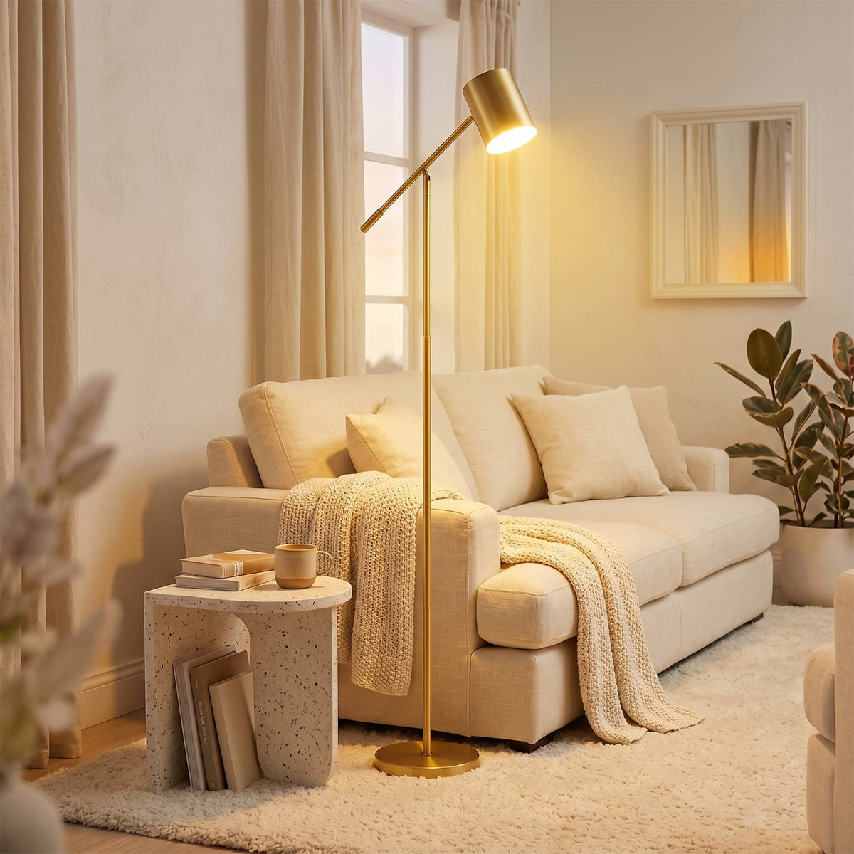 Metal Floor Lamp with Adjustable Height and Angle for Bedroom-Golden