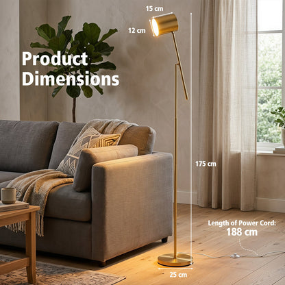 Metal Floor Lamp with Adjustable Height and Angle for Bedroom-Golden
