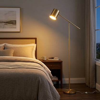 Metal Floor Lamp with Adjustable Height and Angle for Bedroom-Golden