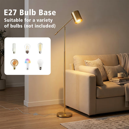 Metal Floor Lamp with Adjustable Height and Angle for Bedroom-Golden