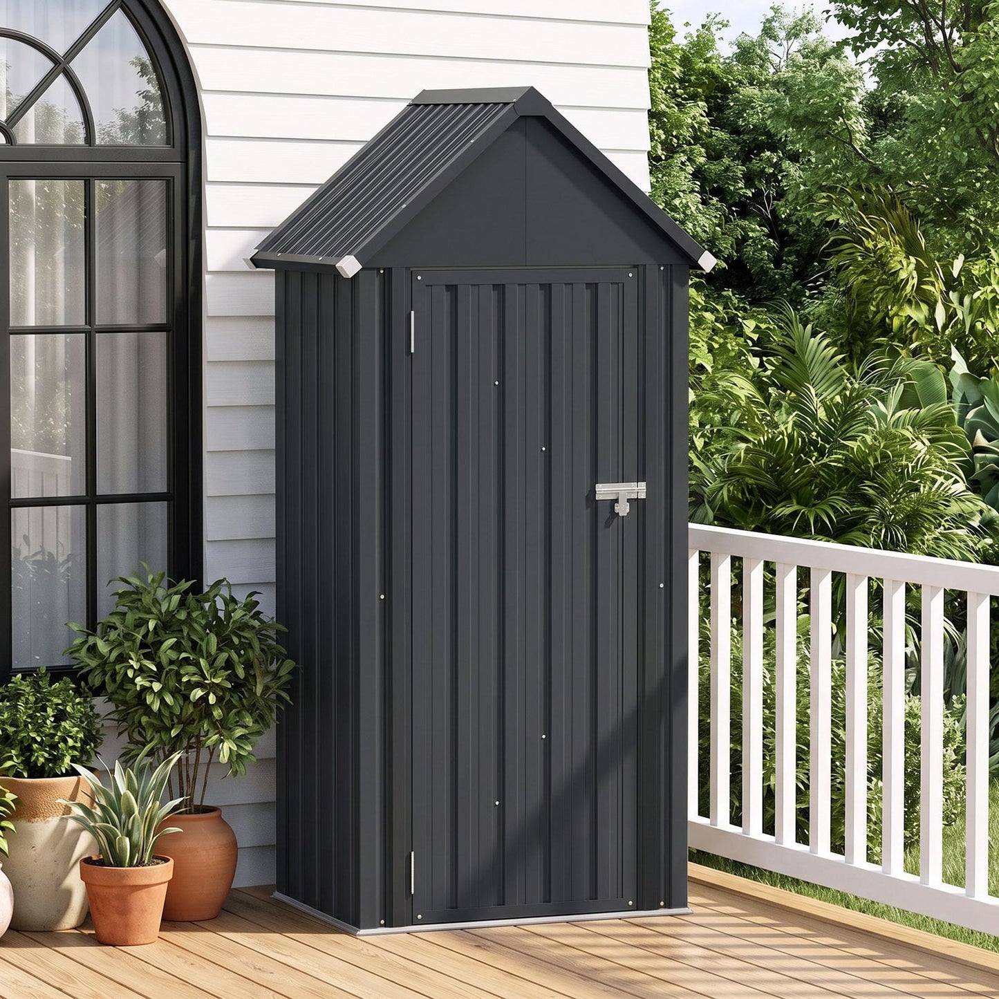 Metal Garden Tool Shed with 3 Adjustable Shelves-Dark Grey