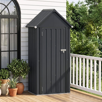 Metal Garden Tool Shed with 3 Adjustable Shelves-Dark Grey