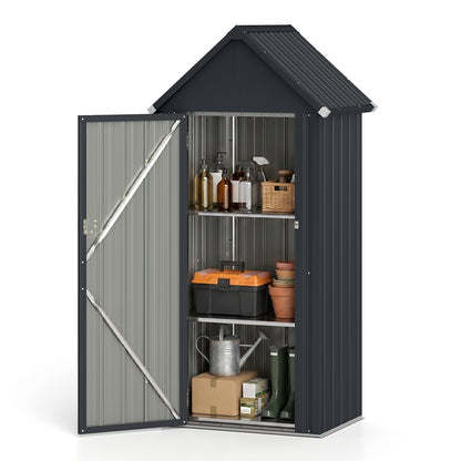 Metal Garden Tool Shed with 3 Adjustable Shelves-Dark Grey