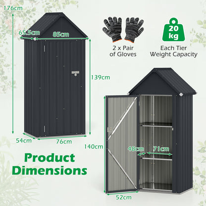 Metal Garden Tool Shed with 3 Adjustable Shelves-Dark Grey