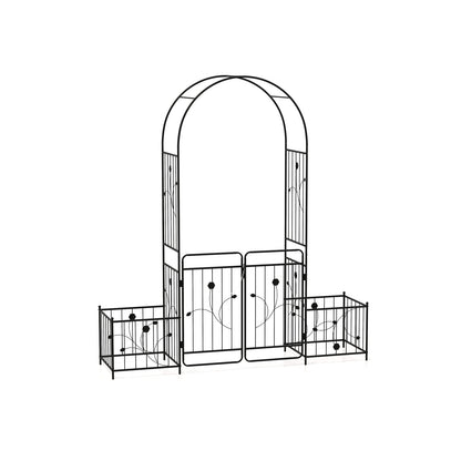 بوابة قابلة للقفل بقوس معدني بطول 220 سم مع مزروعات جانبية - أسود