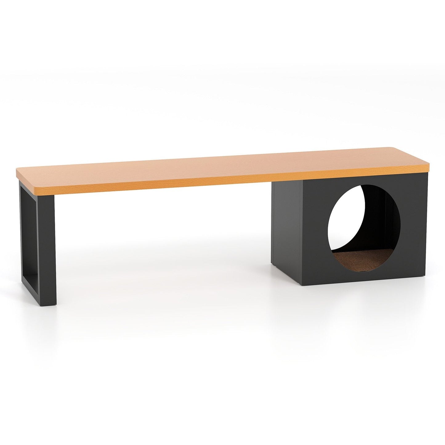 150 CM 3-Person Long Outdoor Metal Bench with Cat House and Scratching Pad-Coffee