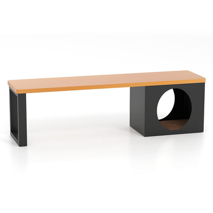 150 CM 3-Person Long Outdoor Metal Bench with Cat House and Scratching Pad-Coffee