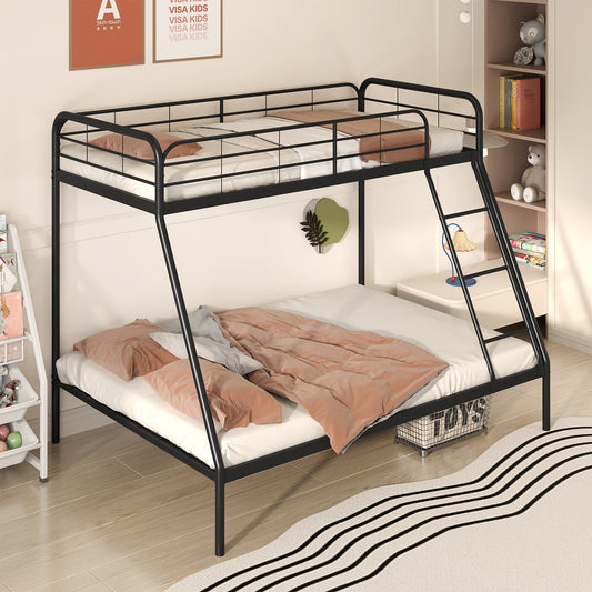 Metal Bunk Bed with Ladder with Safety Guardrail for Teens Adults-Black