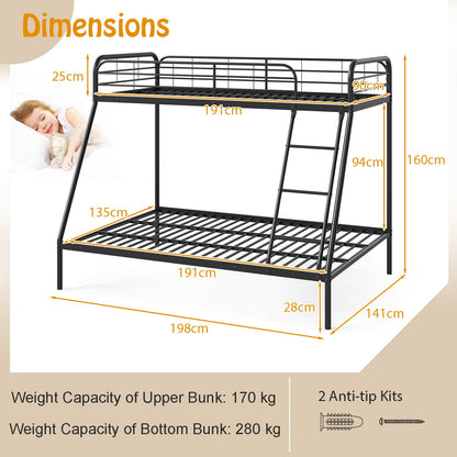 Metal Bunk Bed with Ladder with Safety Guardrail for Teens Adults-Black