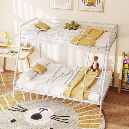 Metal Bunk Bed with Ladder with Safety Guardrail for Teens Adults-White
