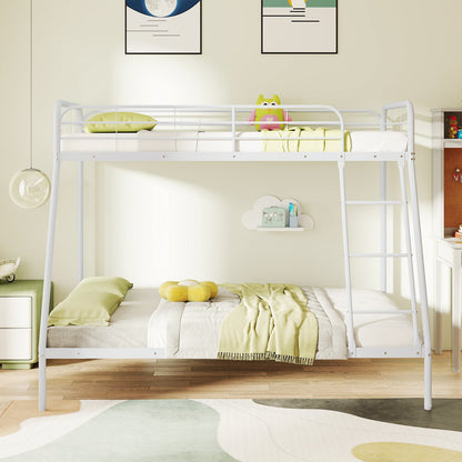 Metal Bunk Bed with Ladder with Safety Guardrail for Teens Adults-White