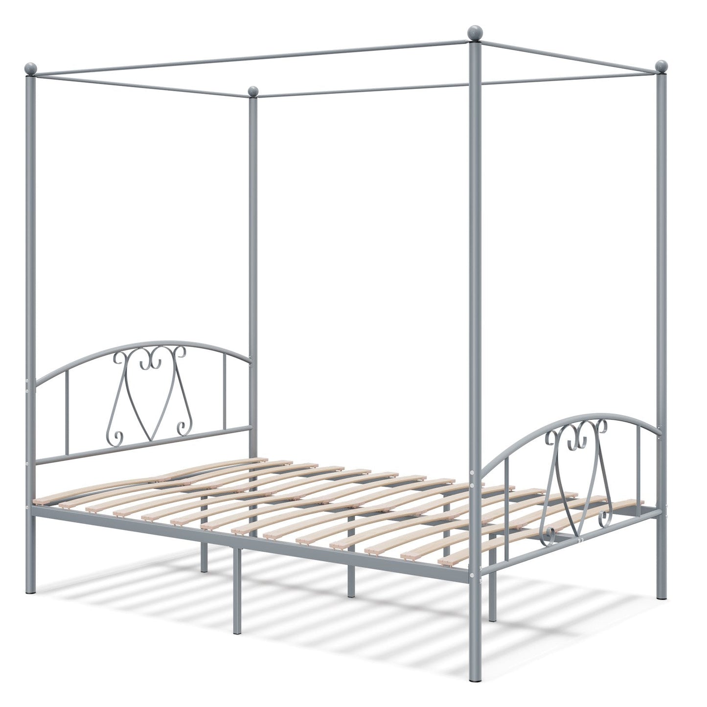 Double Size Metal Canopy Bed Frame-Grey