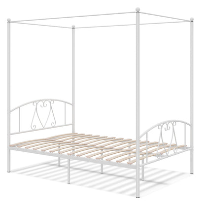 Double Size Metal Canopy Bed Frame-White