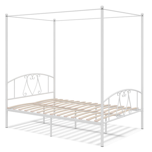 Double Size Metal Canopy Bed Frame-White