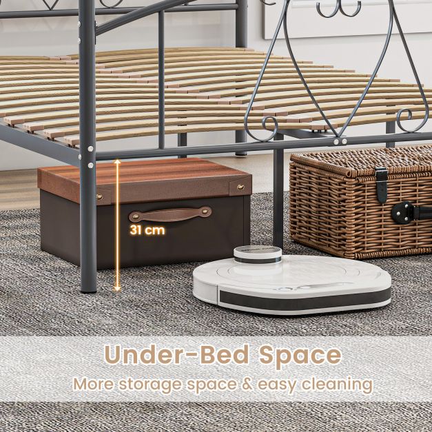 Double Size Metal Canopy Bed Frame-Grey