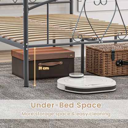 Double Size Metal Canopy Bed Frame-Grey