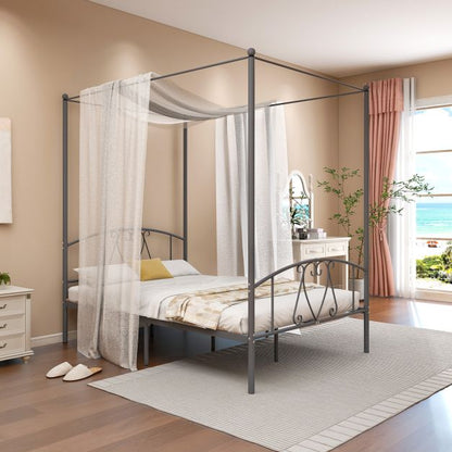 Double Size Metal Canopy Bed Frame-Grey